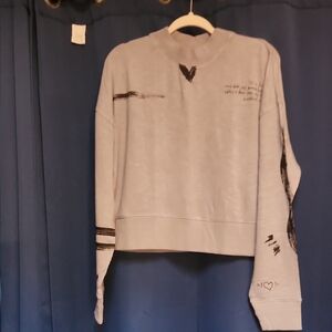 Fabletics Light Gray Pullover Sweater with Black Accents (New)